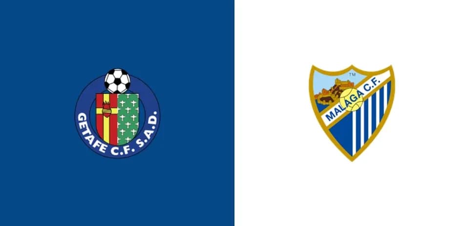 Logos of Getafe CF and Malaga CF on background