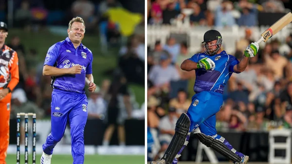 Cricketers bowling and batting during a match