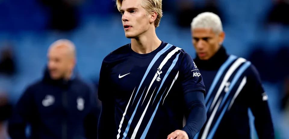 Player walking on pitch in Tottenham kit