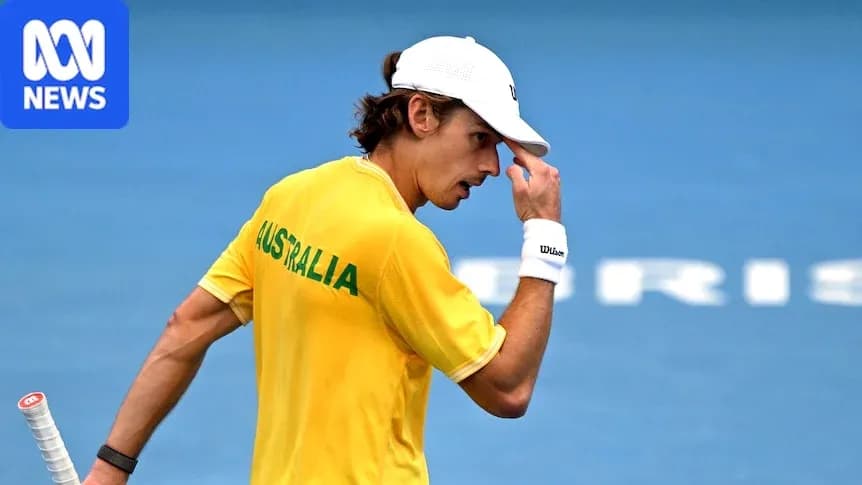Tennis player in yellow Australia uniform on court