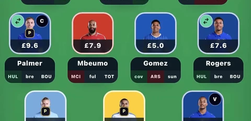 Fantasy football player selection screen with prices