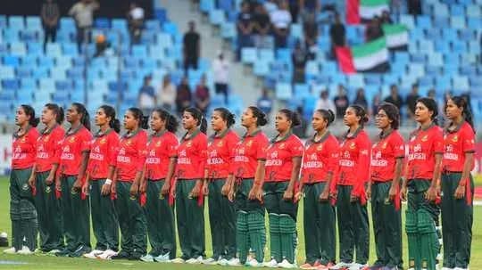 Bangladesh women's cricket team lined up for national anthem