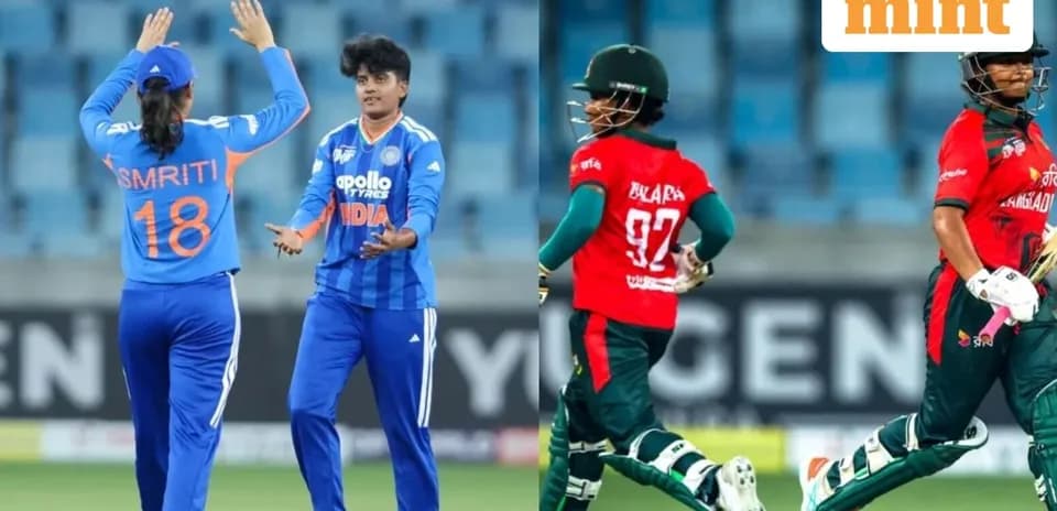 Cricket players from India and Bangladesh in action