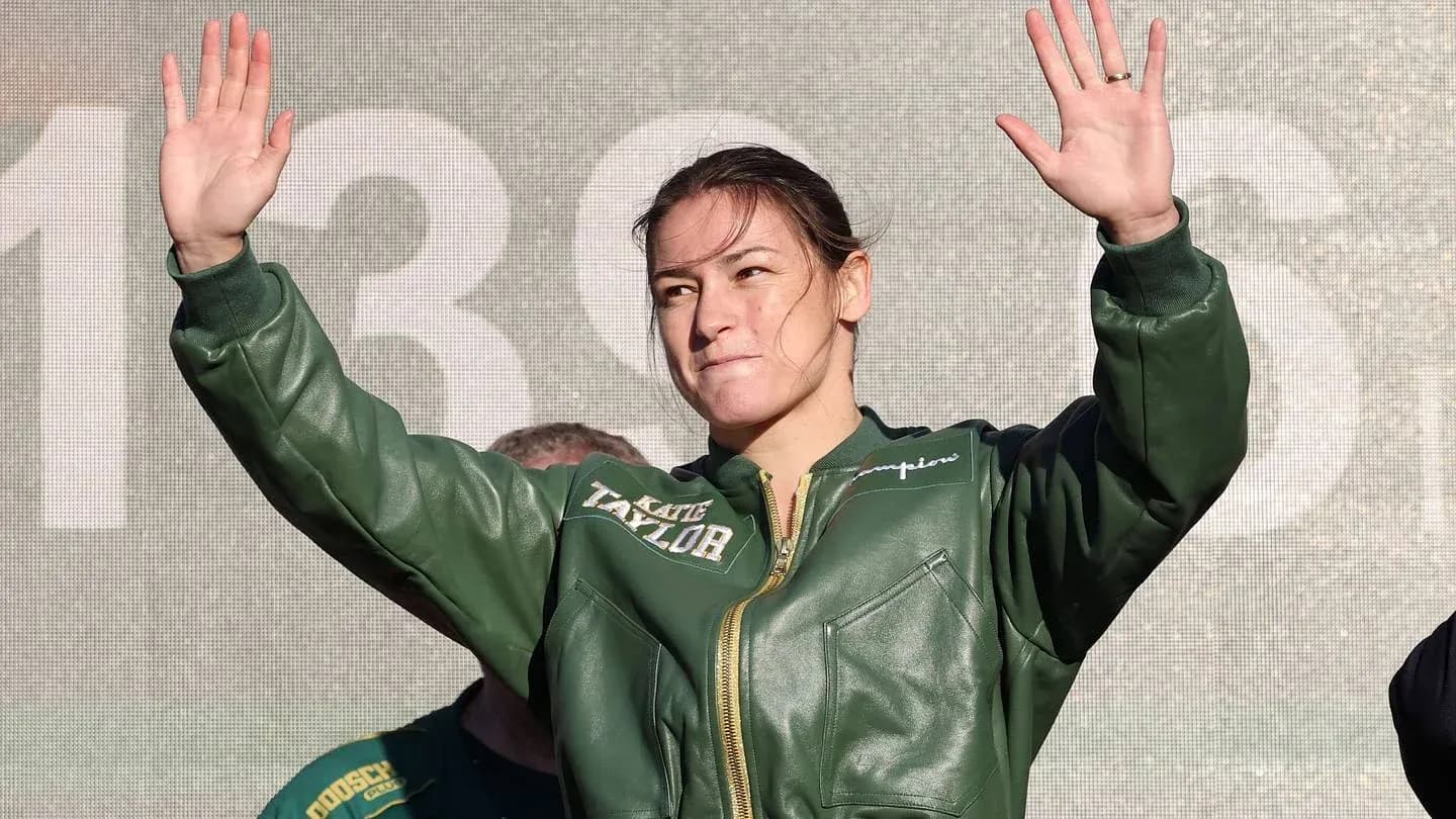 Katie Taylor waving during promotional event