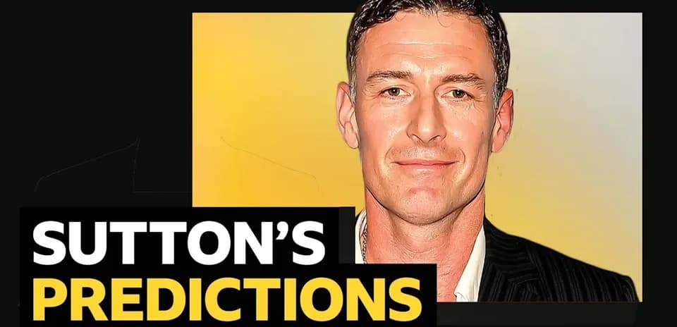 Person presenting predictions with graphic text overlay