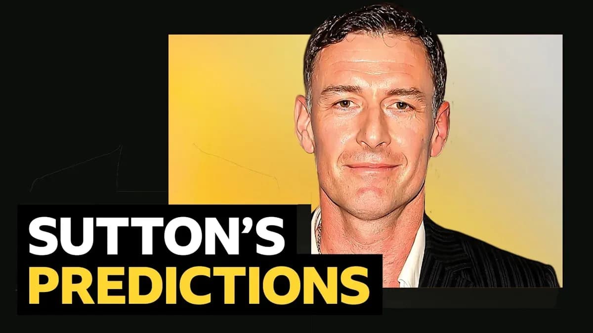 Person presenting predictions with graphic text overlay
