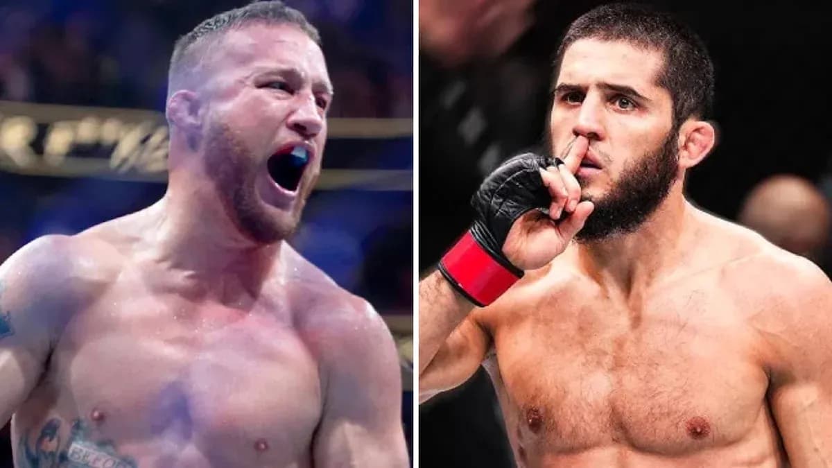 Two MMA fighters in contrasting poses during event