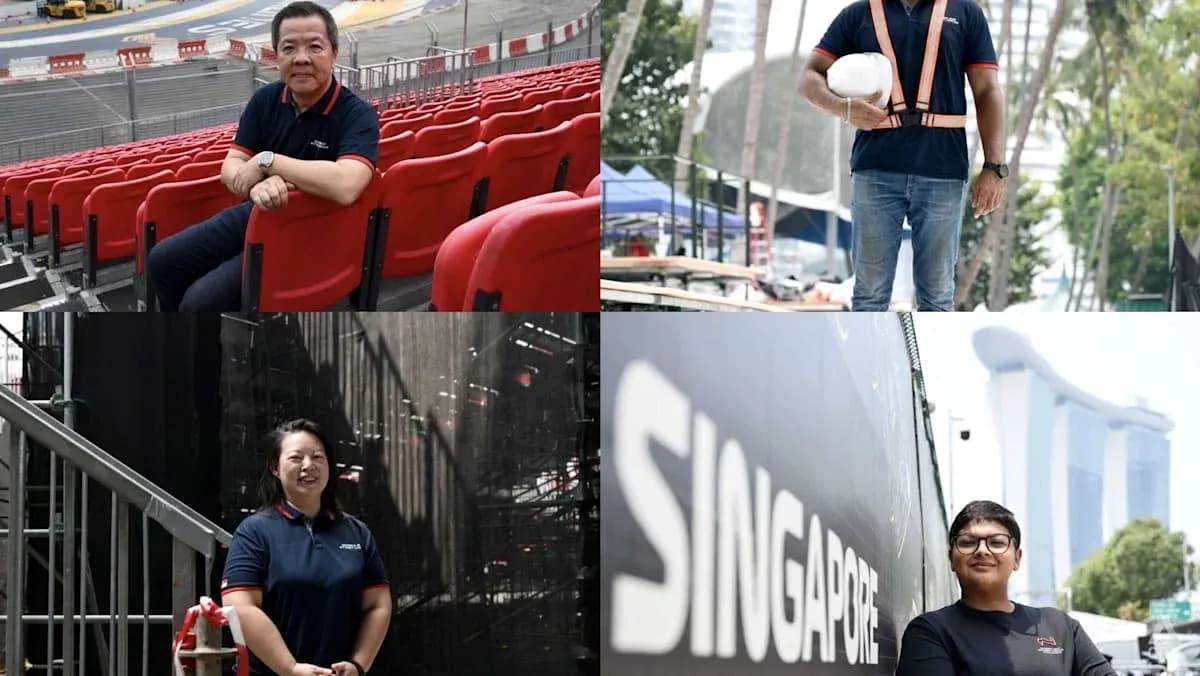 Four individuals at Singapore Grand Prix venue preparations