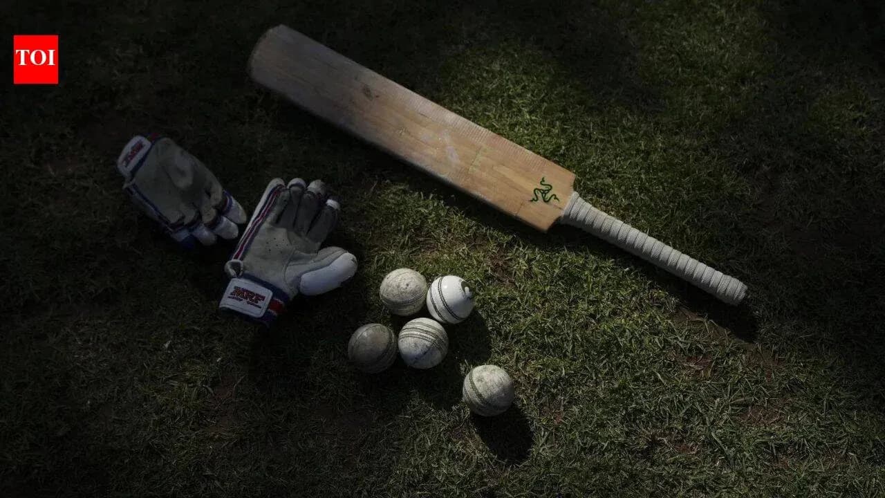 Cricket bat, gloves, and balls on grass