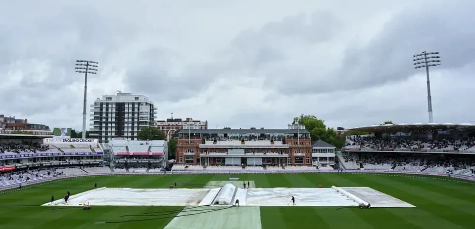 Ground covered with a tarp at Lord's Cricket Ground
