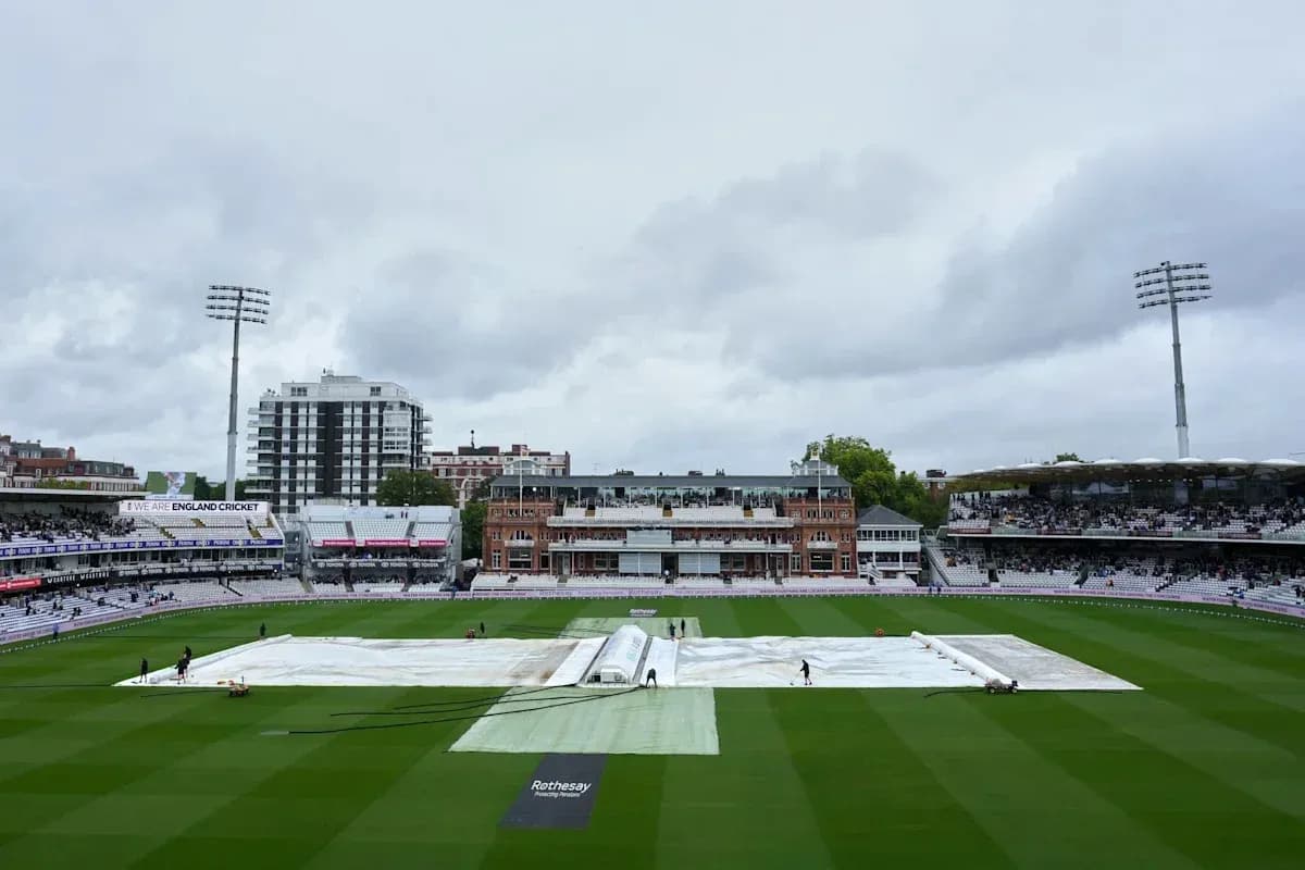 Ground covered with a tarp at Lord's Cricket Ground