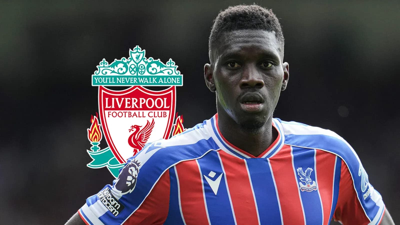 Player in Crystal Palace kit with Liverpool logo