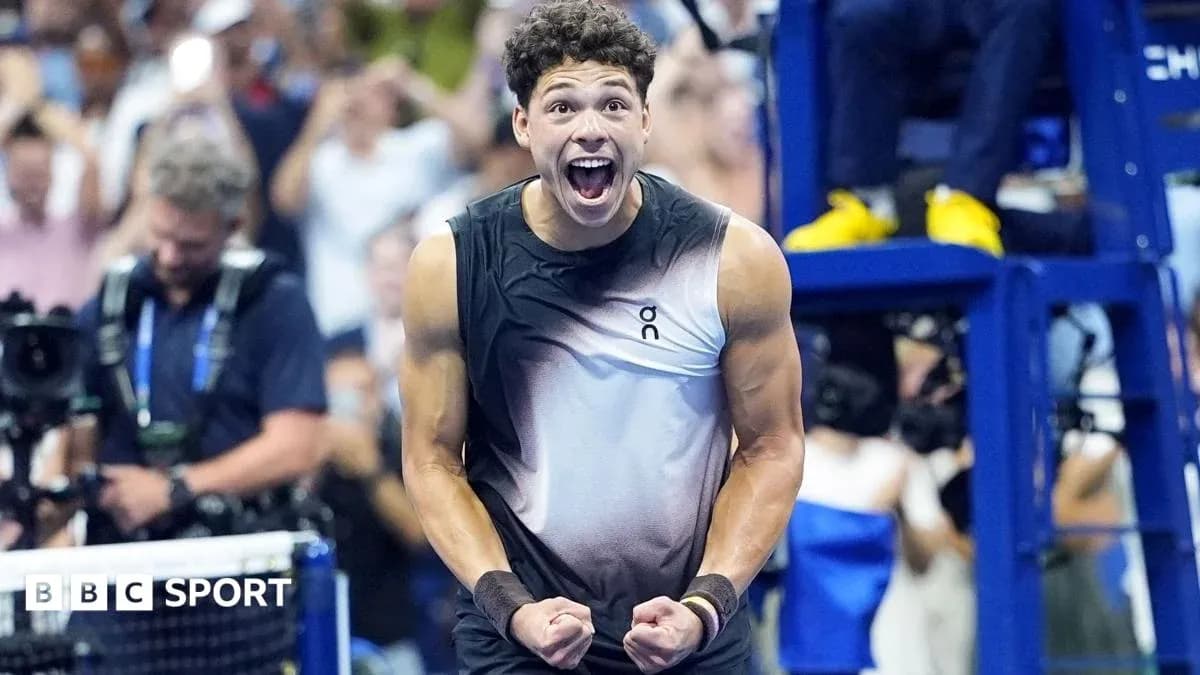Tennis player celebrating victory with excitement
