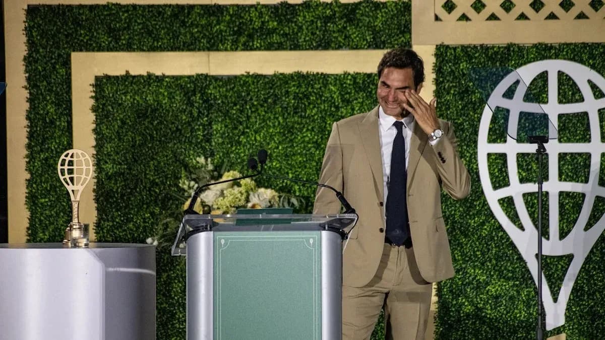 Roger Federer speaking at an award ceremony