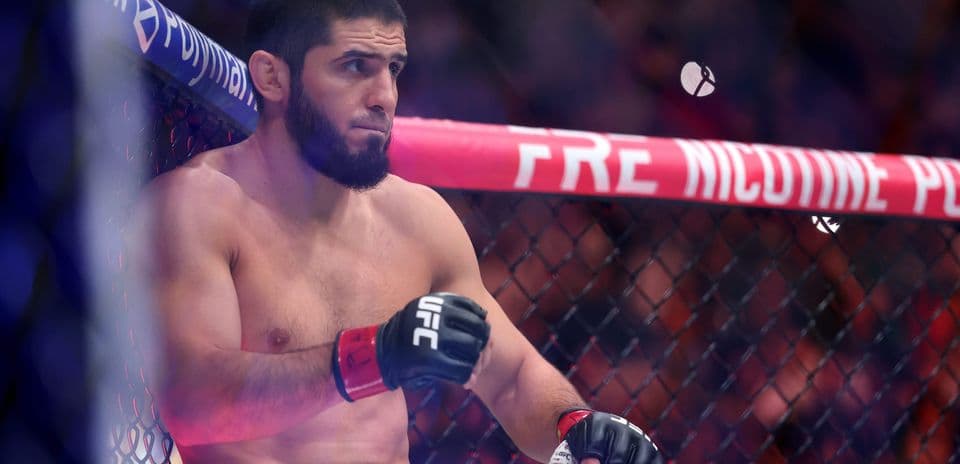 Fighter resting in corner of the octagon