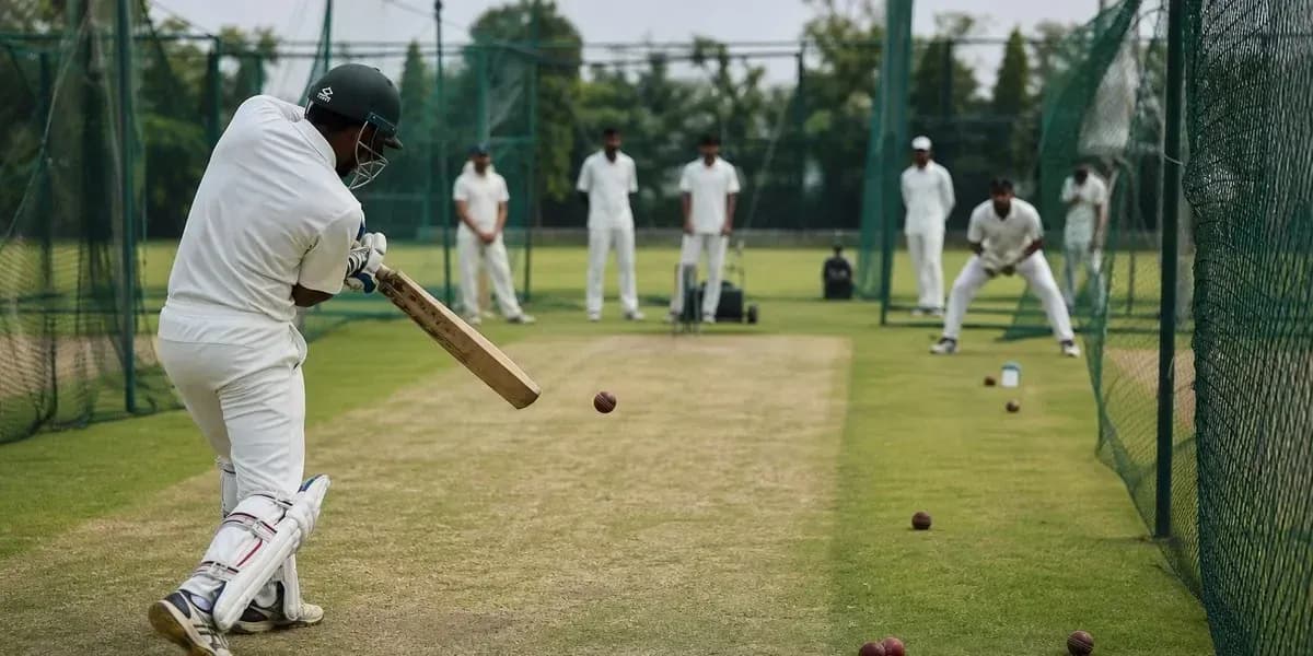 Batsman hitting ball during cricket practice session