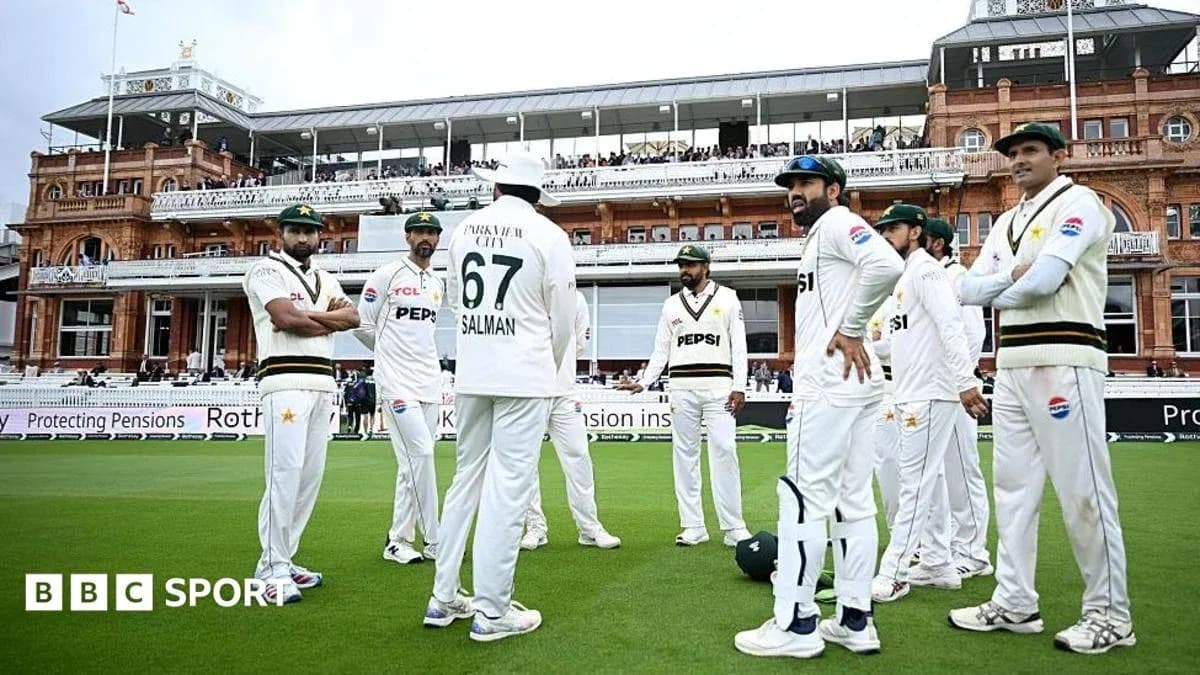 Pakistan cricket team discussing strategy on field Pakistan cricket team discussing strategy on field