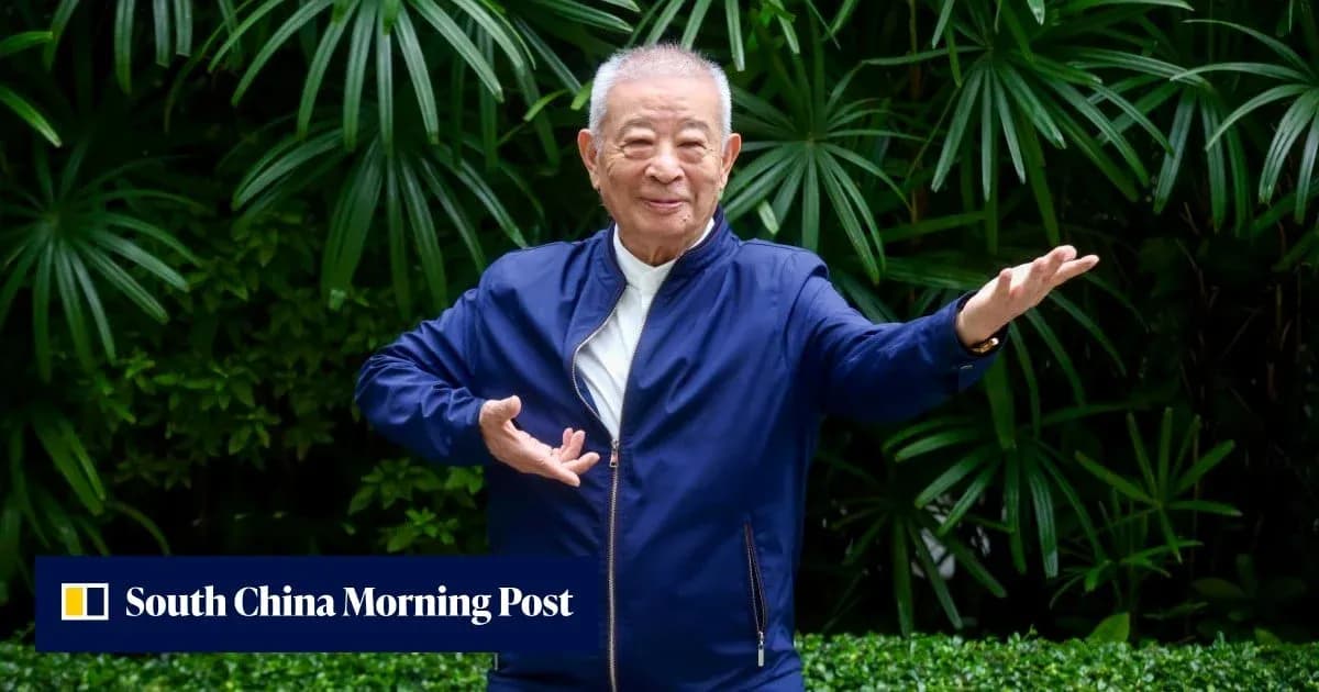 Person demonstrating a tai chi pose in garden Person demonstrating a tai chi pose in garden