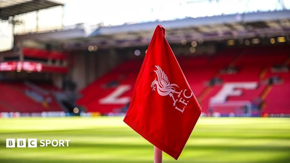Liverpool FC corner flag in Anfield stadium Liverpool FC corner flag in Anfield stadium