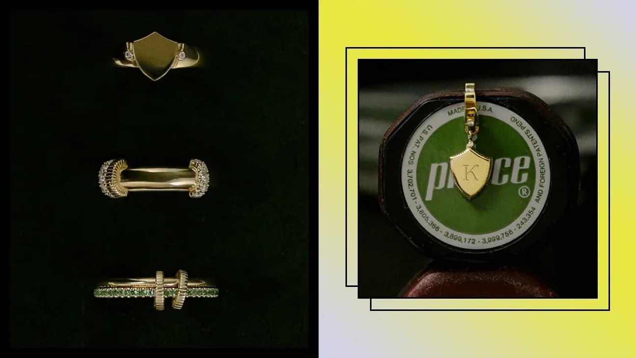 Collection of gold jewelry displayed on dark background Collection of gold jewelry displayed on dark background