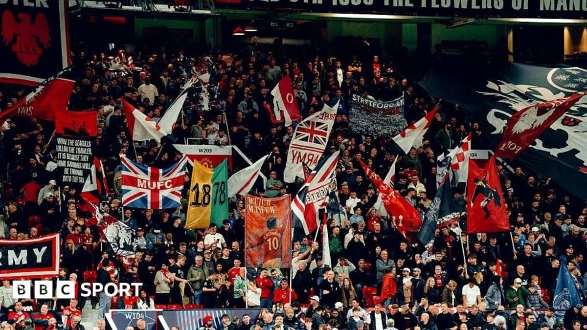 Crowd of fans with flags at a football match Crowd of fans with flags at a football match