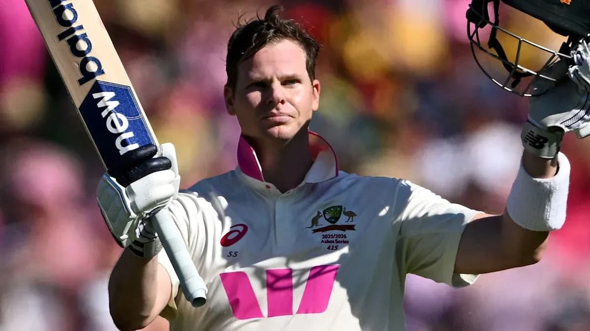 Steve Smith celebrating after scoring a century Steve Smith celebrating after scoring a century