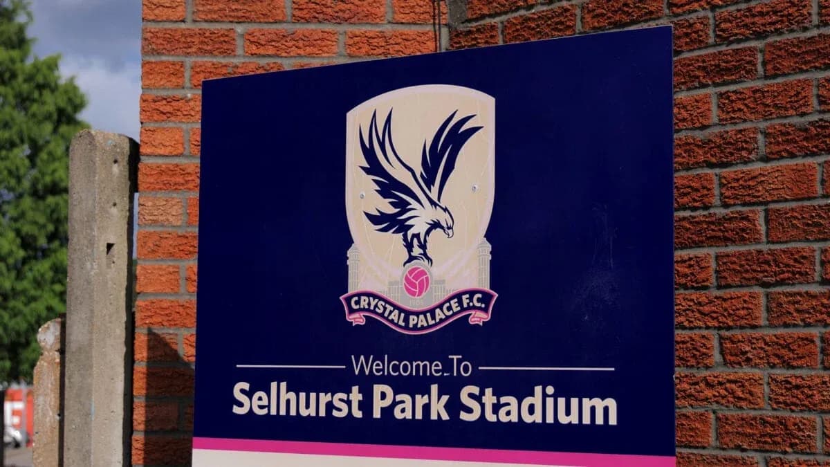 Welcome sign at Selhurst Park Stadium, home of Crystal Palace F.C. Welcome sign at Selhurst Park Stadium, home of Crystal Palace F.C.