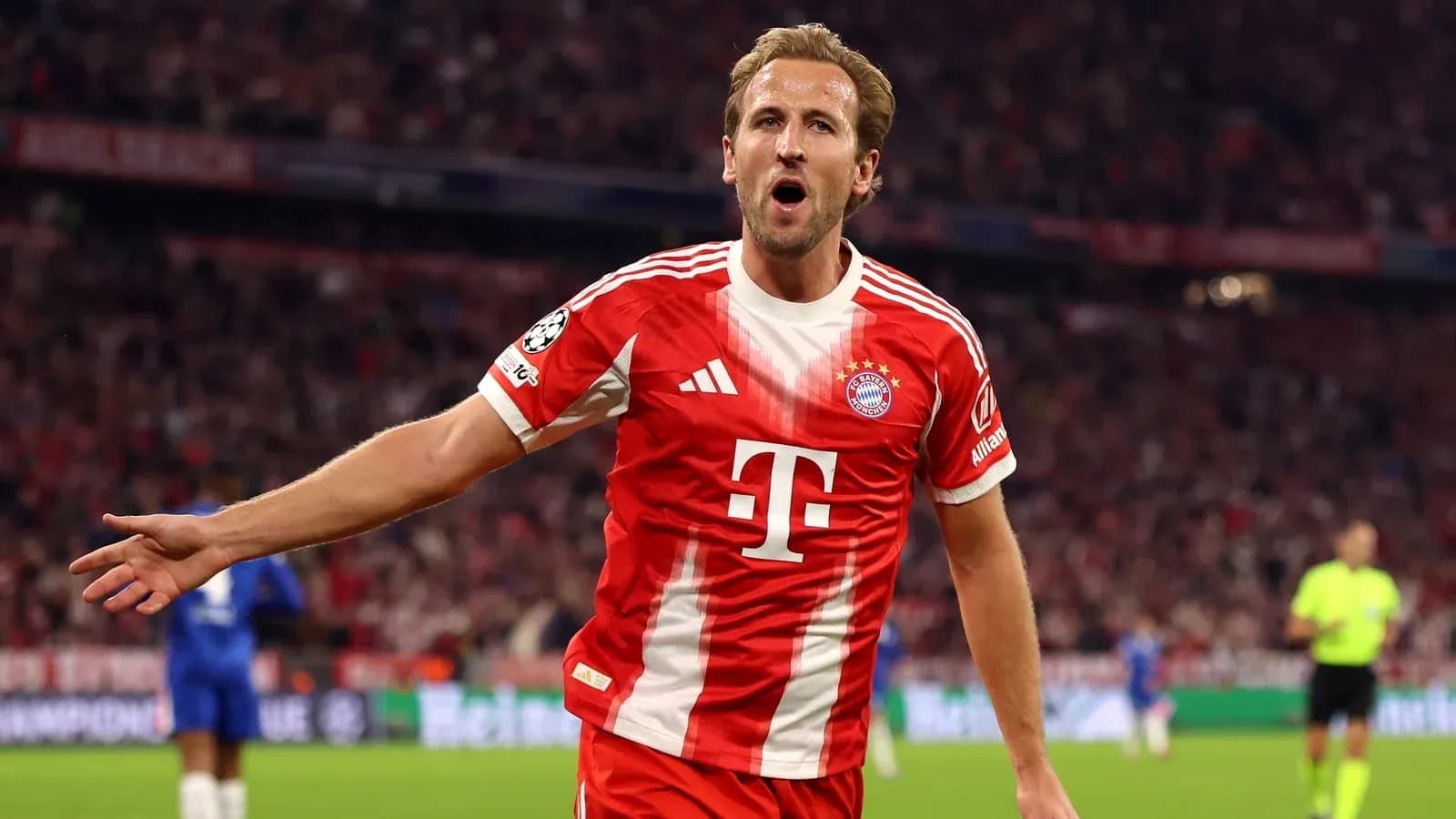 Player celebrating after scoring for Bayern Munich Player celebrating after scoring for Bayern Munich