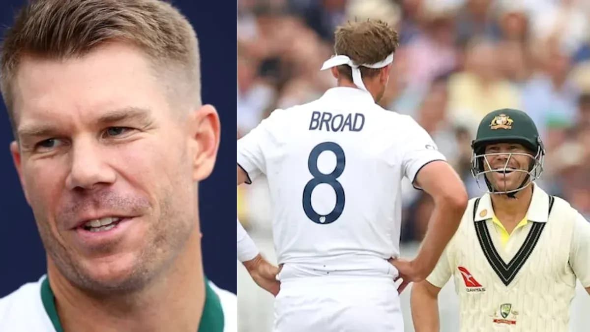 David Warner and Stuart Broad during cricket match David Warner and Stuart Broad during cricket match