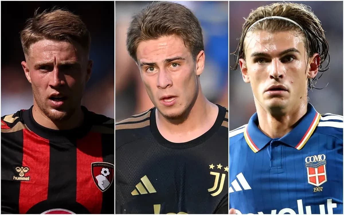 Three soccer players in team jerseys during matches Three soccer players in team jerseys during matches