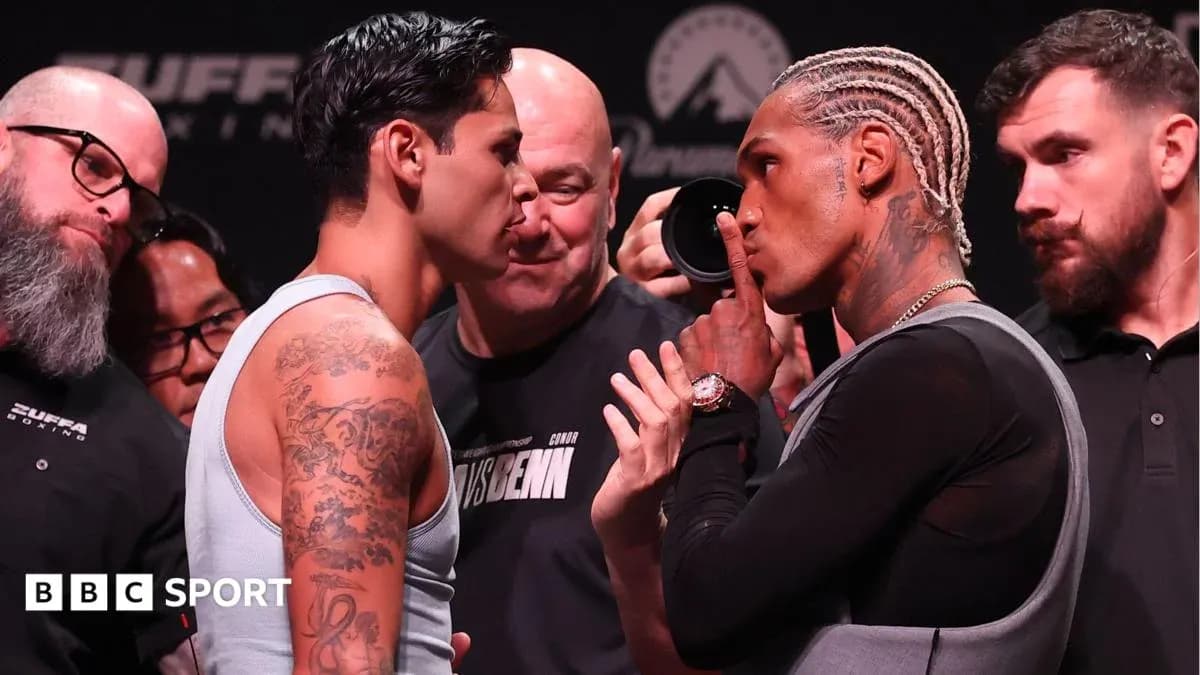 Boxers facing off at weigh-in event Boxers facing off at weigh-in event