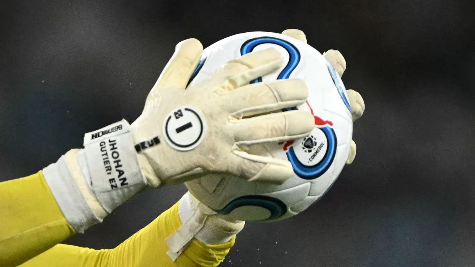 Goalkeeper catching a soccer ball with gloves Goalkeeper catching a soccer ball with gloves