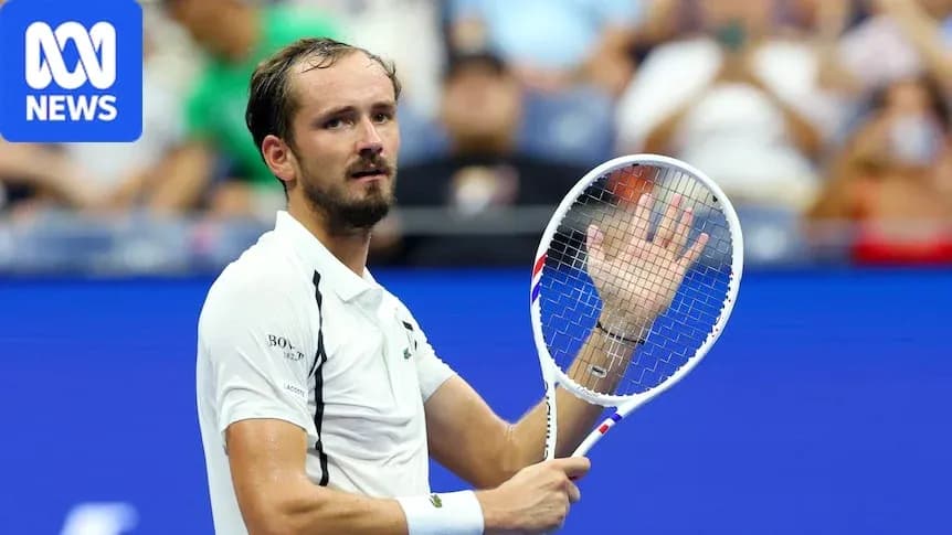 Daniil Medvedev gesturing to crowd during match Daniil Medvedev gesturing to crowd during match