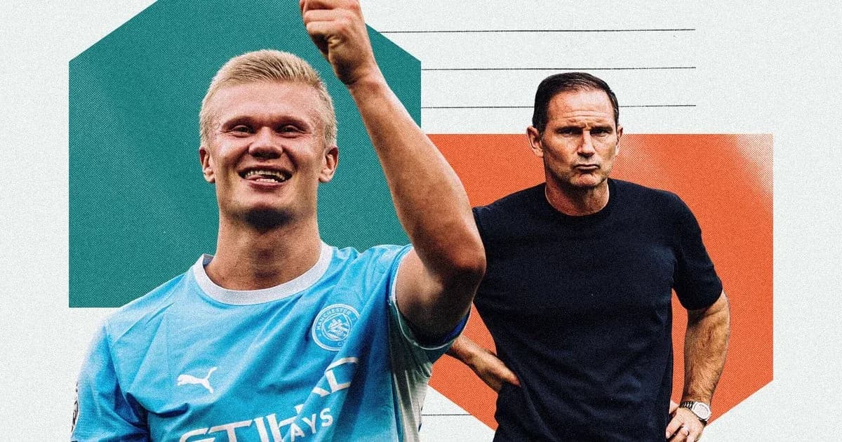 Erling Haaland celebrating with Frank Lampard in background Erling Haaland celebrating with Frank Lampard in background
