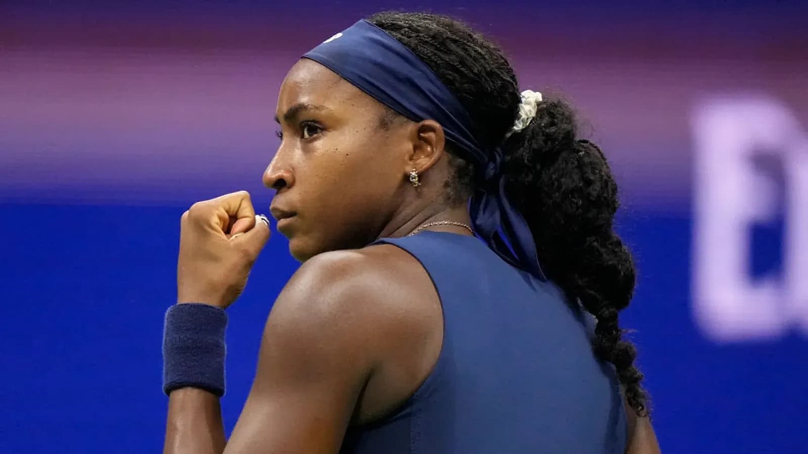 Tennis player celebrating during match at US Open Tennis player celebrating during match at US Open