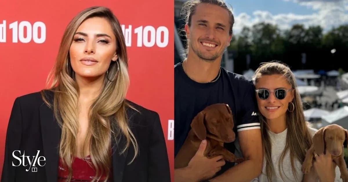 Woman posing at event and couple with puppies Woman posing at event and couple with puppies