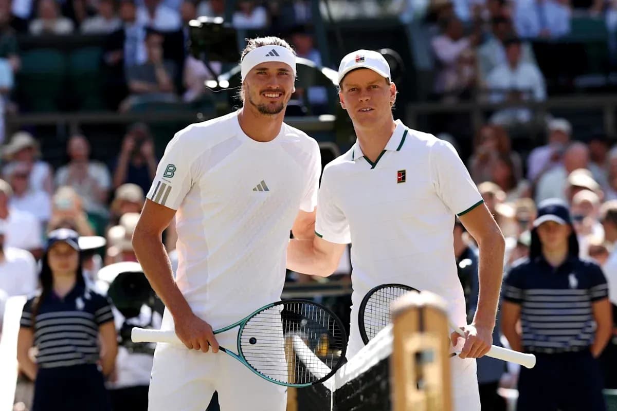 Two tennis players posing before match at Wimbledon Two tennis players posing before match at Wimbledon