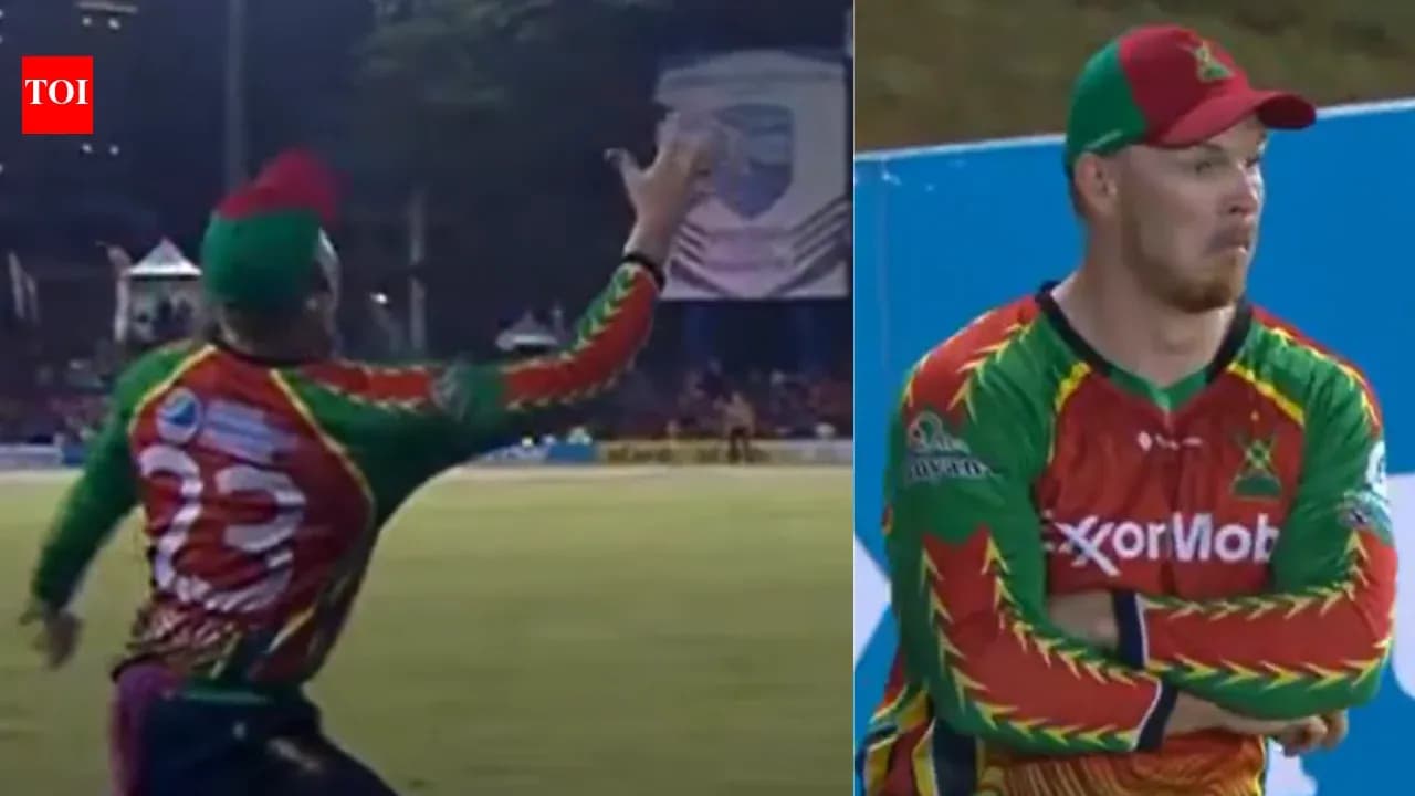 Player attempting a catch during a cricket match Player attempting a catch during a cricket match