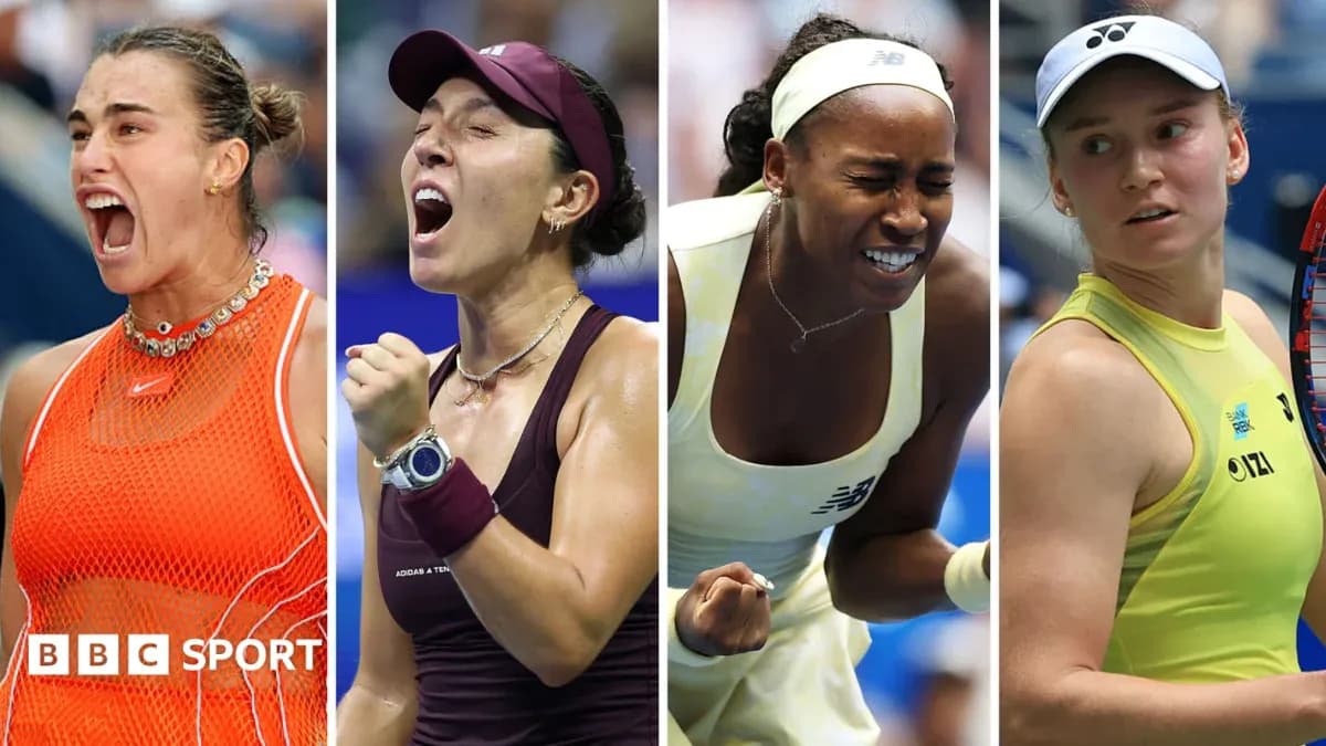 Four female tennis players celebrating during matches Four female tennis players celebrating during matches