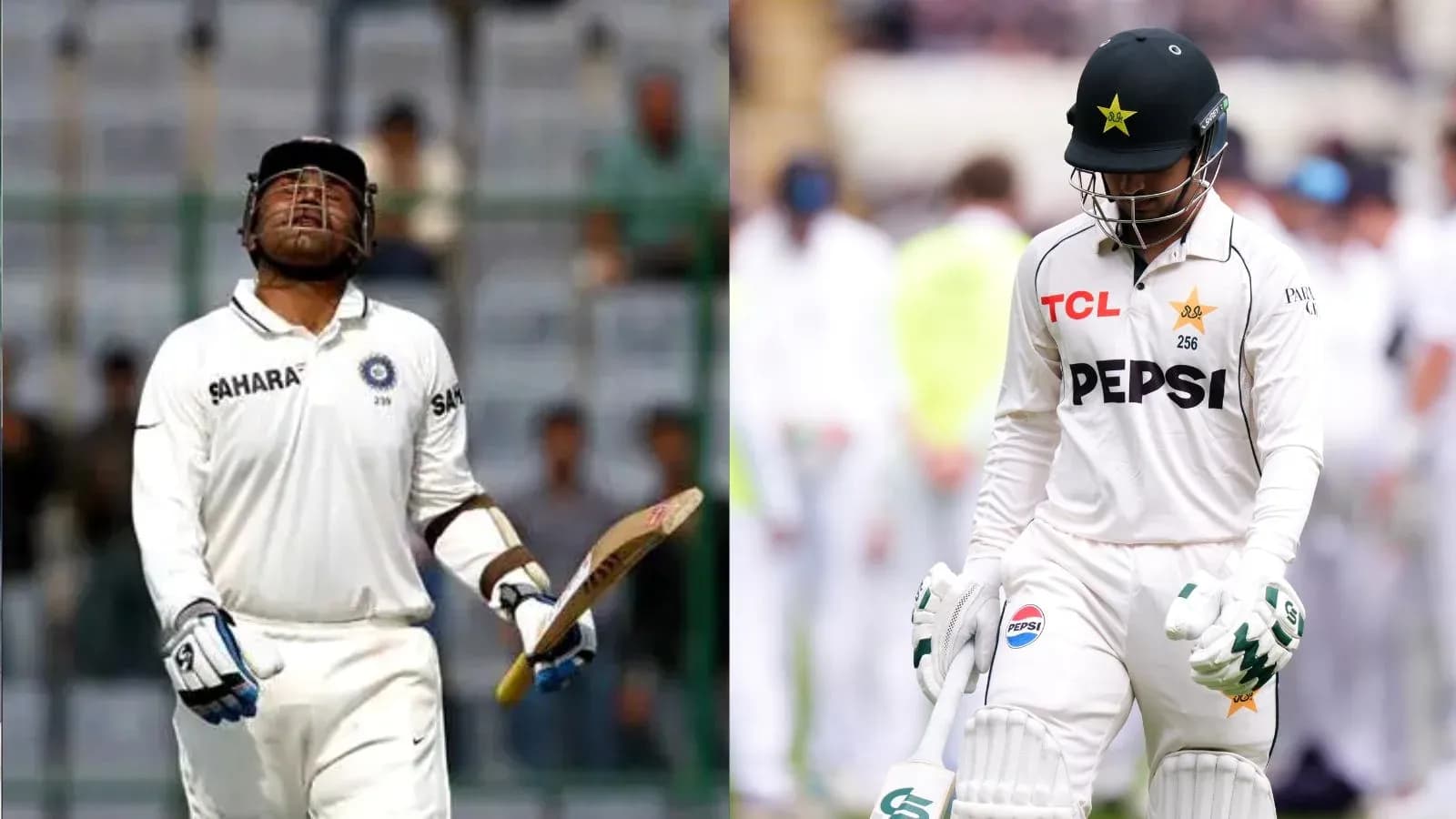 Two cricketers walking off the field in whites Two cricketers walking off the field in whites