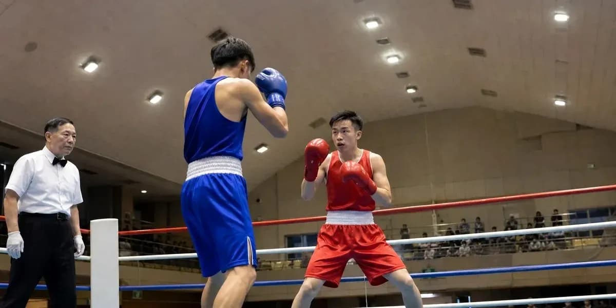 Two boxers sparring in a boxing ring Two boxers sparring in a boxing ring