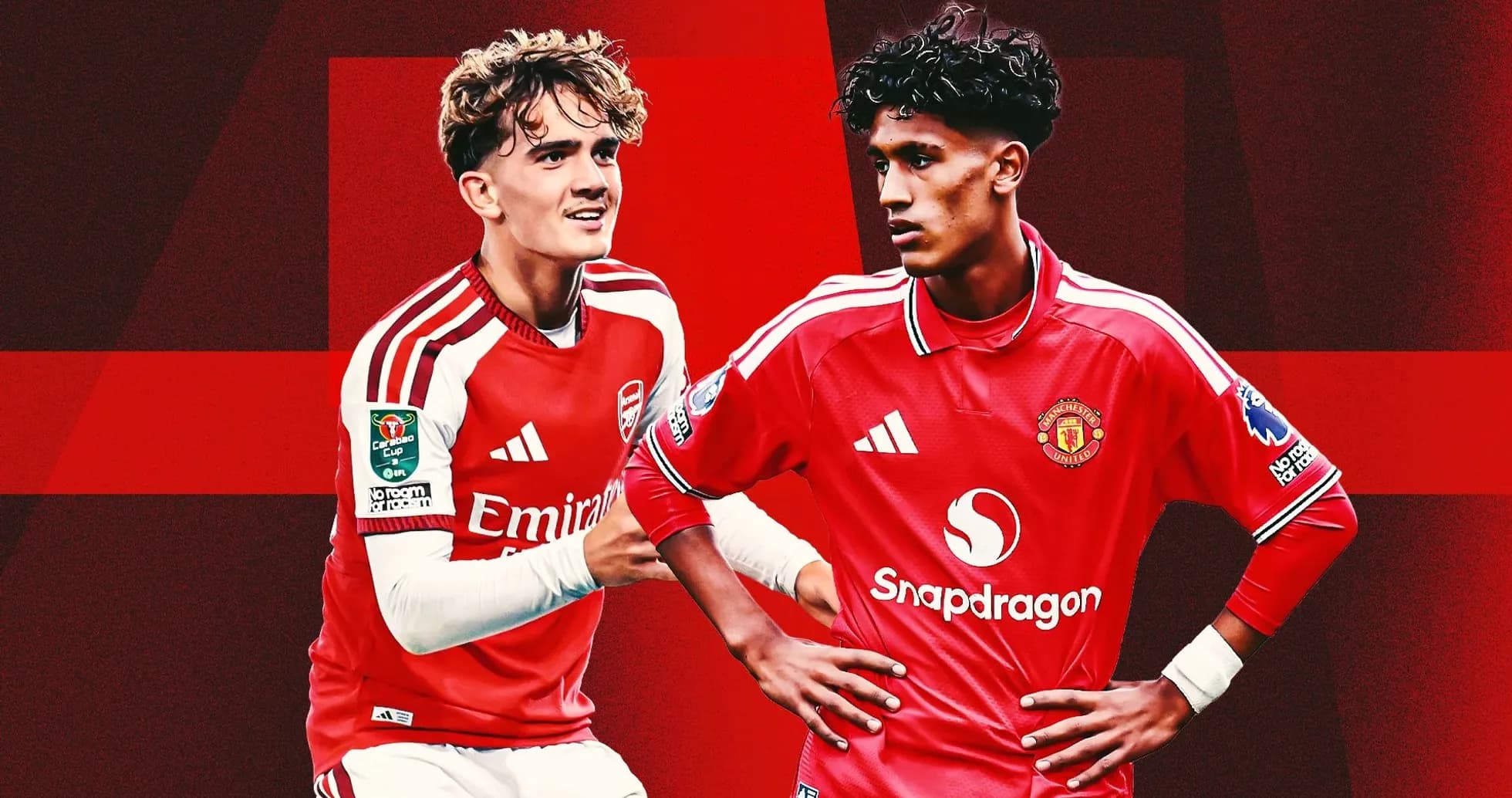 Two football players in club jerseys facing each other Two football players in club jerseys facing each other