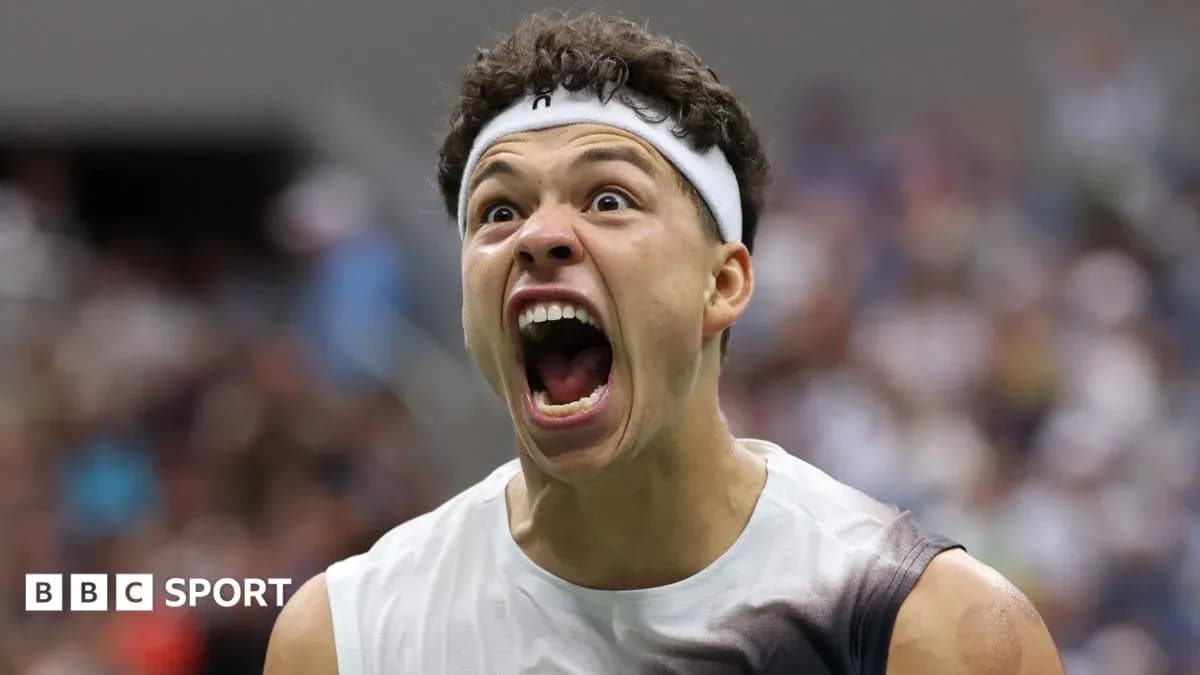 Tennis player celebrating with an intense expression Tennis player celebrating with an intense expression