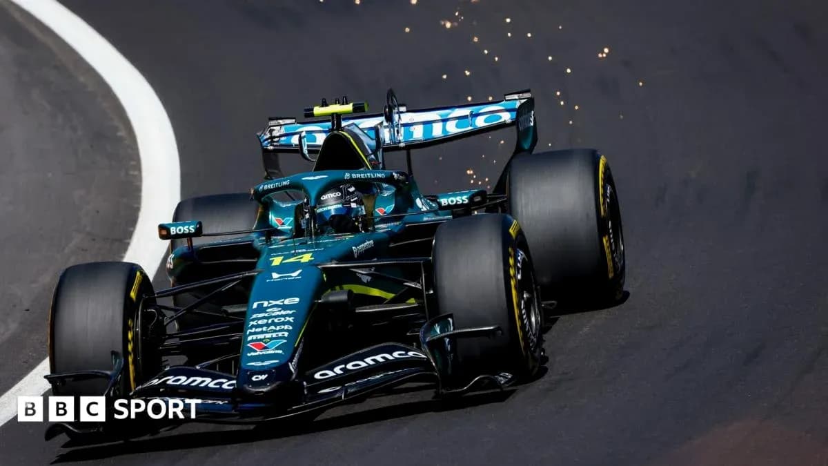 Formula 1 car racing on track with sparks Formula 1 car racing on track with sparks