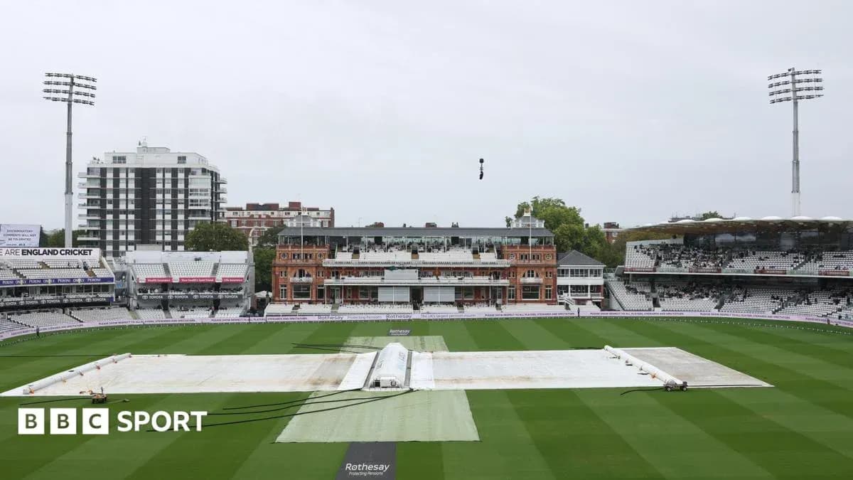 Lords Cricket Ground with covers on the pitch Lords Cricket Ground with covers on the pitch