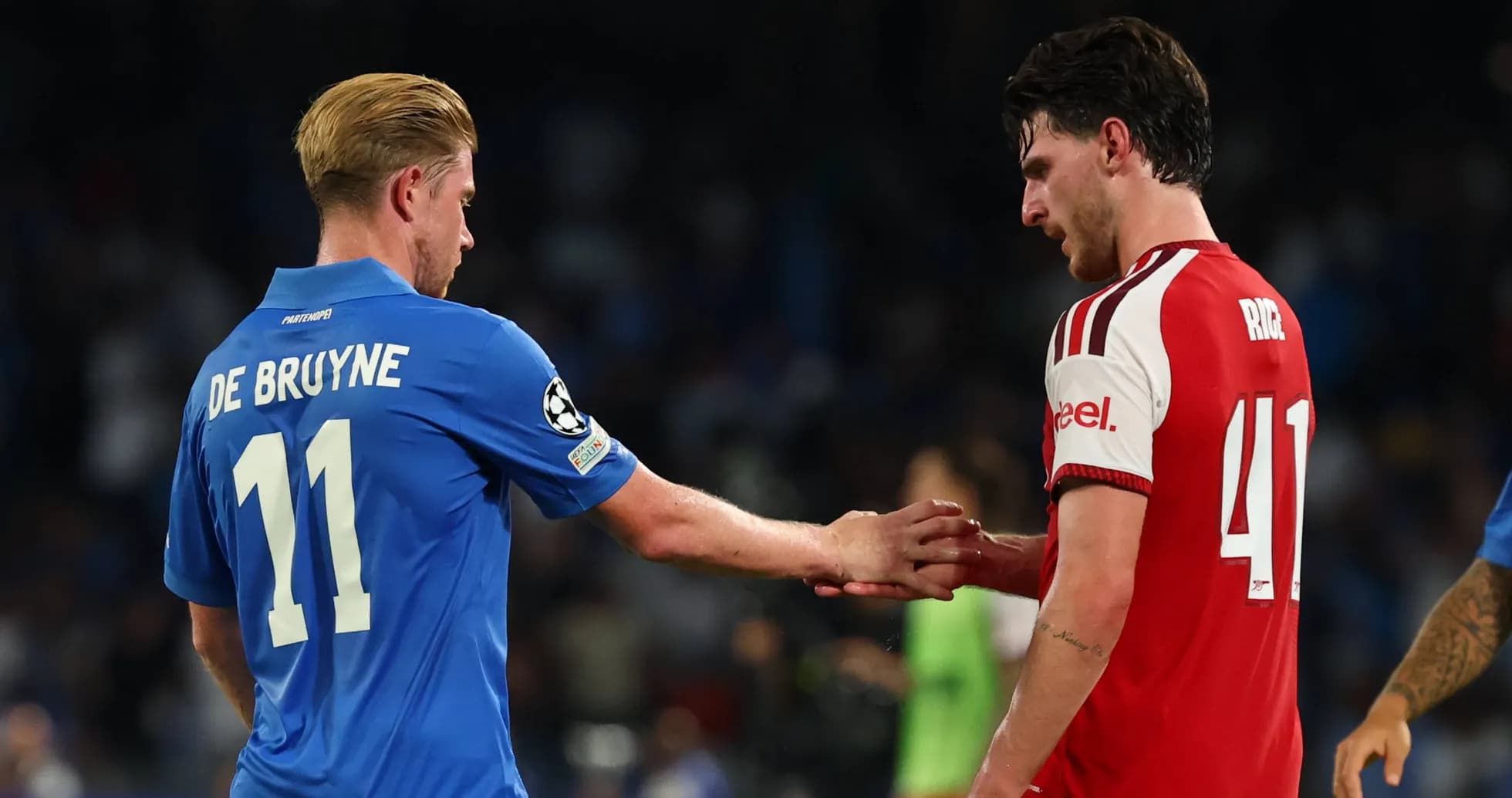 De Bruyne and Rice shaking hands after match De Bruyne and Rice shaking hands after match