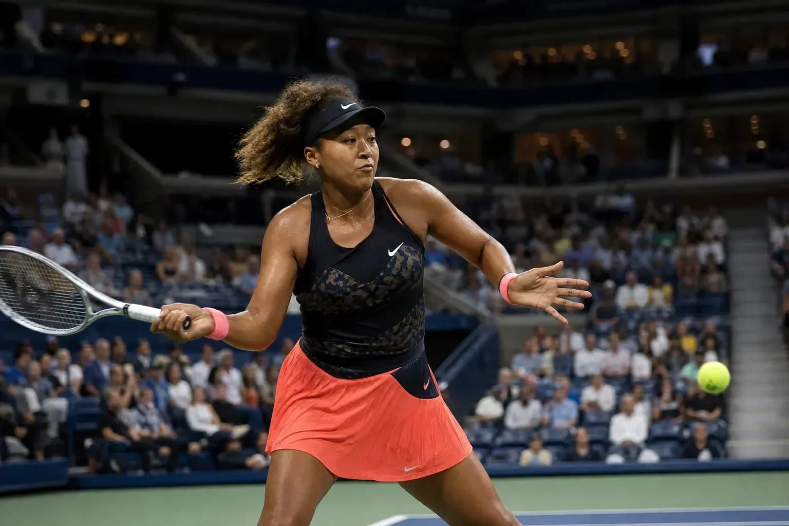 Naomi Osaka hitting a forehand during match Naomi Osaka hitting a forehand during match