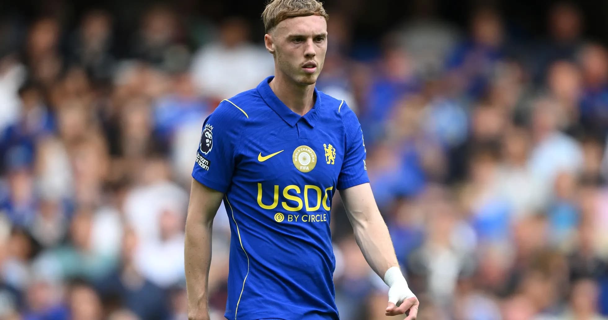 Player in blue Chelsea kit during match Player in blue Chelsea kit during match