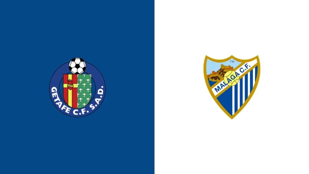 Logos of Getafe CF and Malaga CF on background Logos of Getafe CF and Malaga CF on background