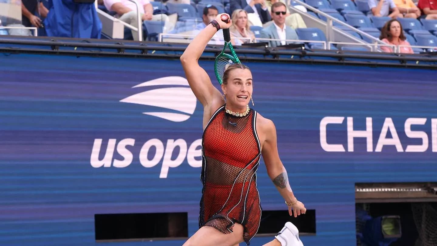 Player serving during a match at US Open Player serving during a match at US Open